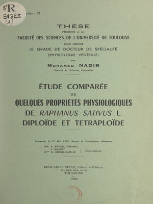 cover image of Étude comparée de quelques propriétés physiologiques de Raphanus Sativus L. diploïde et tétraploïde